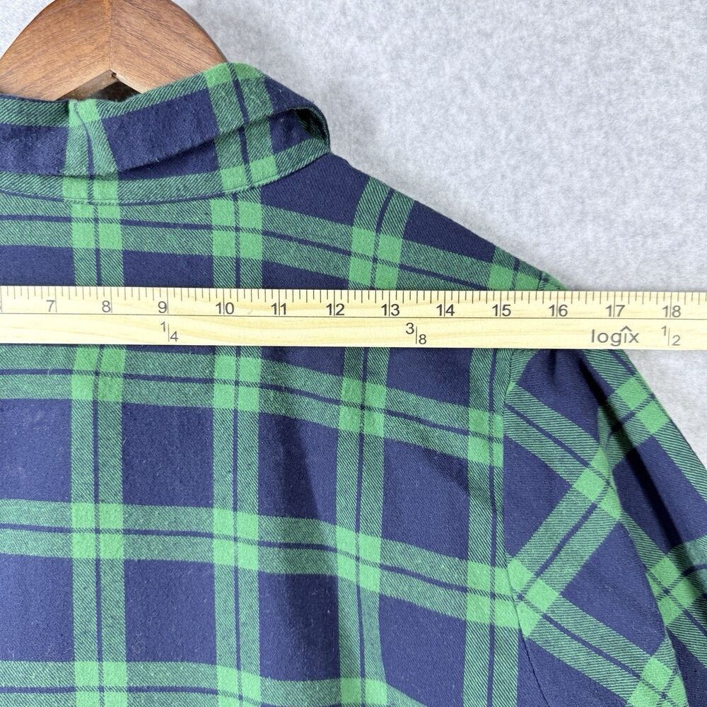 Joan Rivers Flannel Peplum Shirt Sz 12 Green Blue Cotton Plaid Button Down - Picture 9 of 13